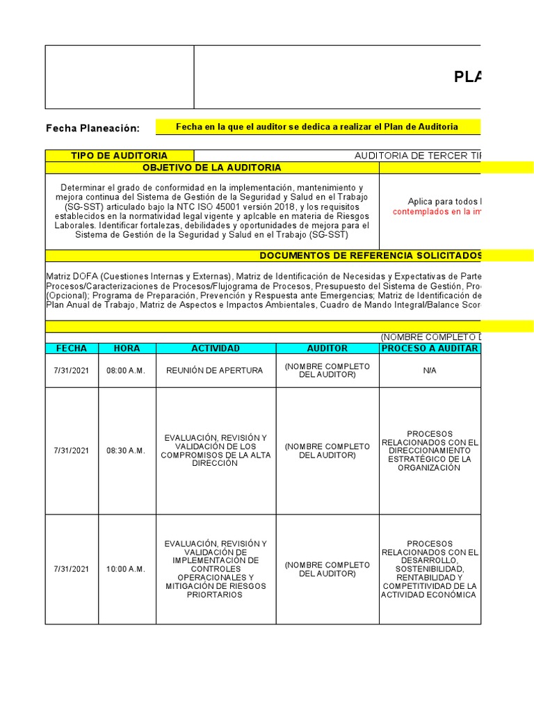Plan de Auditoría ISO 45001 2018 | PDF | Auditoría | Contralor