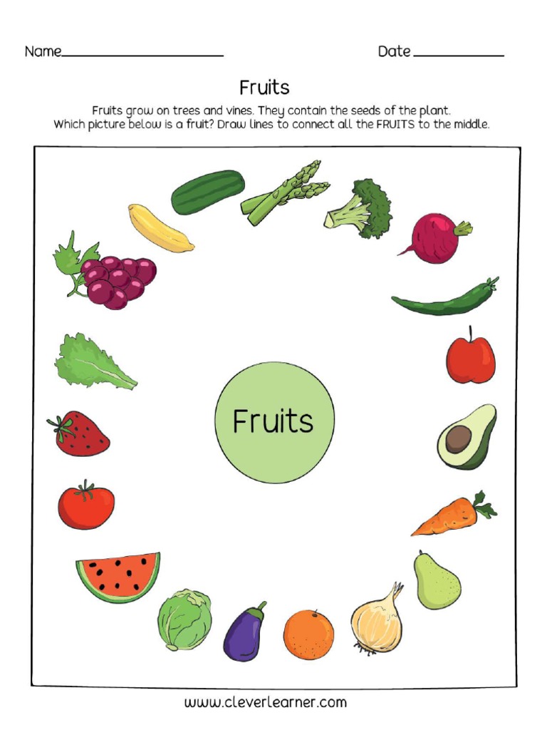 Fruit and Vegetable Kindergarten Worksheet | PDF
