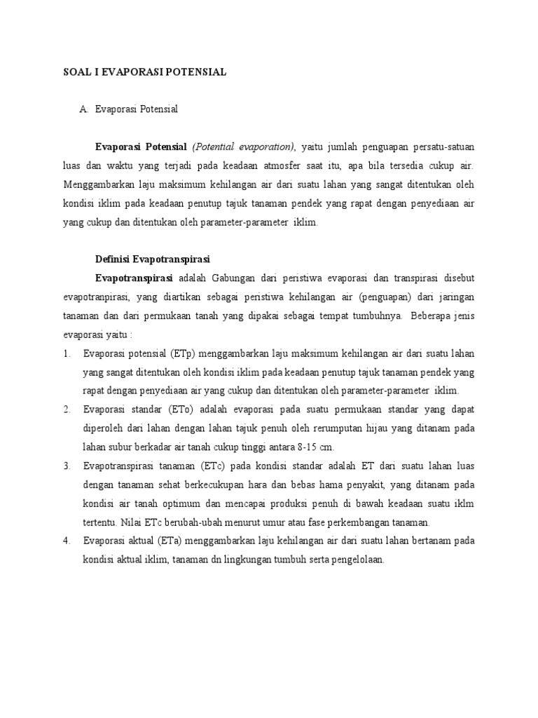 Soal I Evaporasi Potensial | PDF