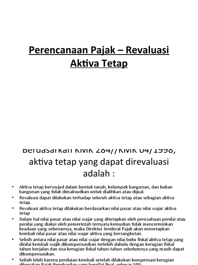 Perencanaan Pajak Revaluasi Aktiva Tetap