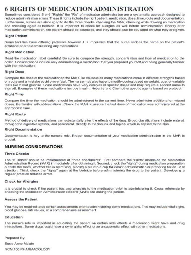 6 Rights of Medication Administration | PDF