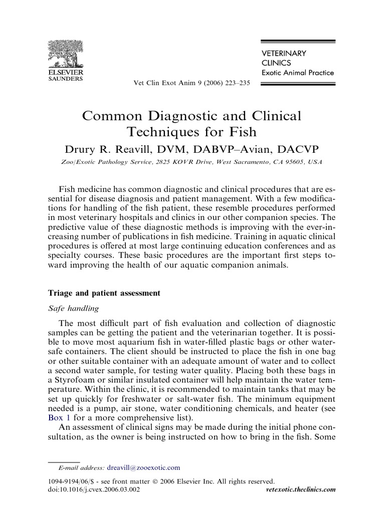 Common Diagnostic and Clinical Techniques For Fish Drury R. Reavill