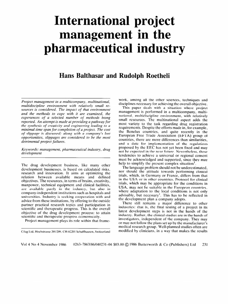 International Project Management in The Pharmaceutical Industry | PDF ...