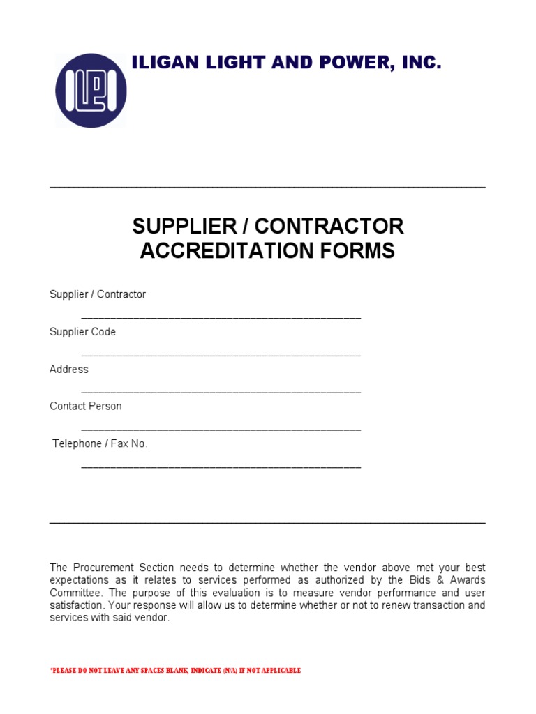 Supplier Accreditation Requirements Form | PDF | Business | Procurement