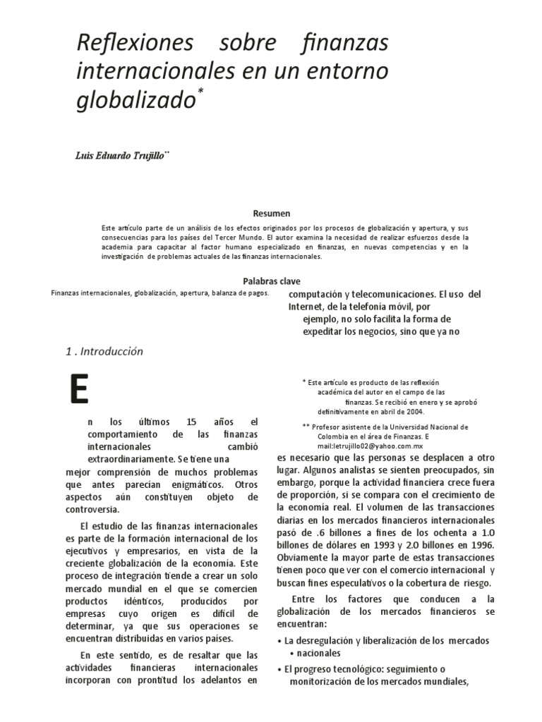 Finanzas Internacionales y Globalización | PDF | Tipo de cambio | Deuda