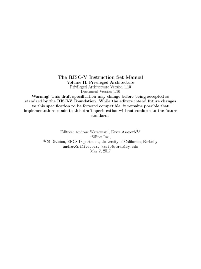 Riscv Privileged v1.10 | PDF | Operating System | Multi Core Processor