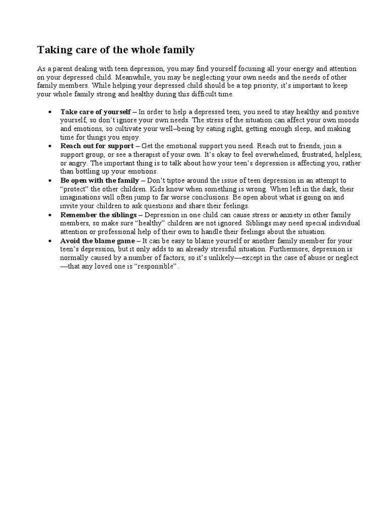 Supporting Family During Teen Depression | PDF