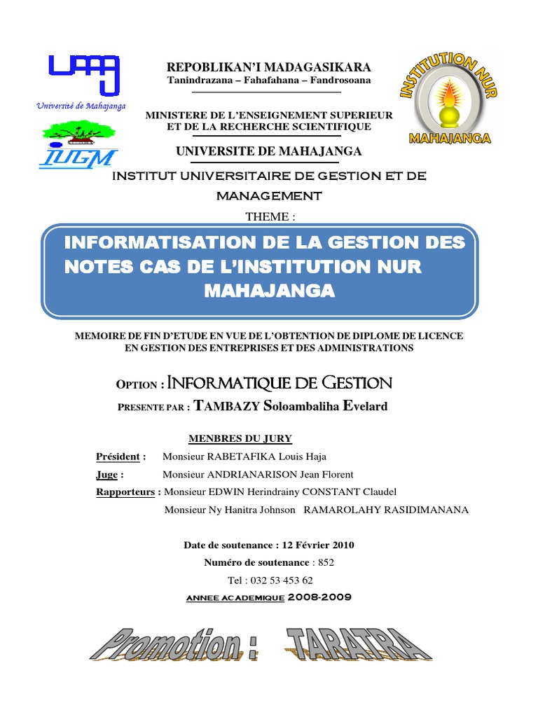Informatique de Gestion des Notes à l'IUGM | PDF | Enseignants ...