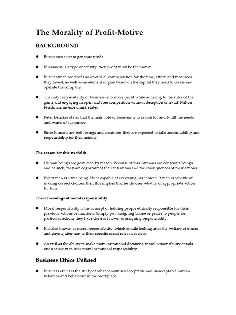Ethics of the Profit Motive in Business | PDF | Business Ethics ...