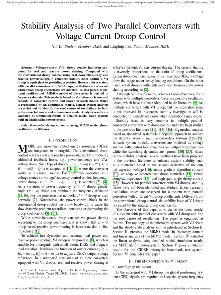 Stability Analysis of Two Parallel Converters With Voltage-Current ...