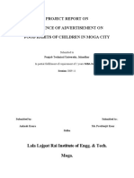 Project Report On Influence of Advertisement On Food Habits of Children in Moga City