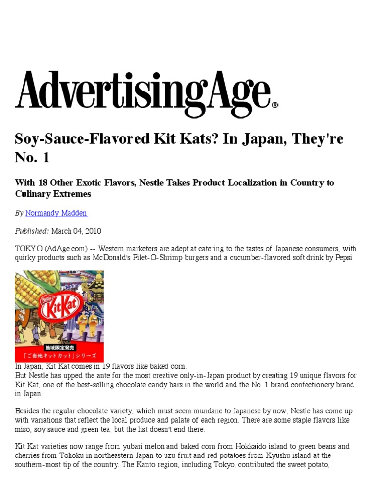 SoySauceFlavored Kit Kats? in Japan, They're No. 1 PDF Nestlé Brand