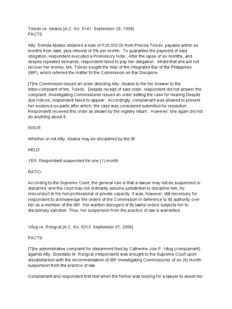 Legal Ethics Cases PDF Lawyer Disbarment