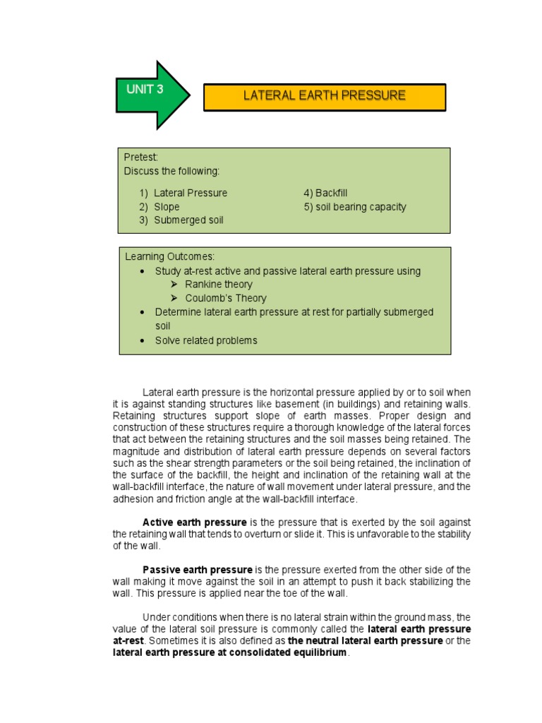 Lateral Earth Pressure on Retaining Walls | PDF | Materials | Solid ...