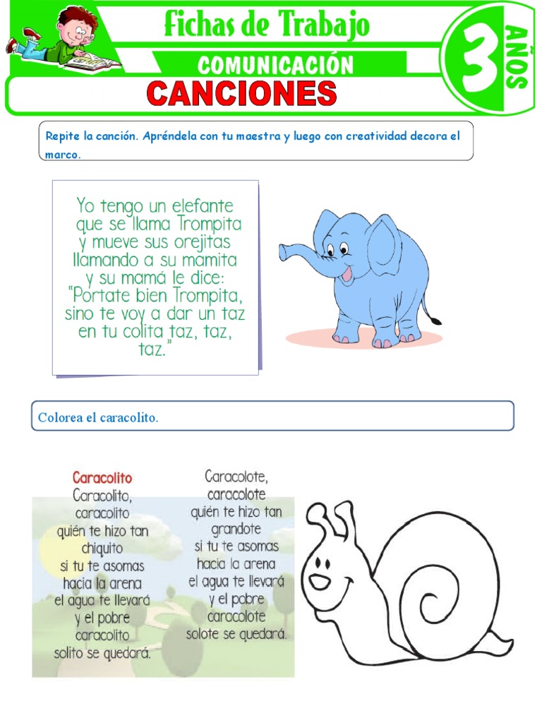 Fichas de Canciones para Niños de 3 Años | PDF | Artes del Lenguaje y ...