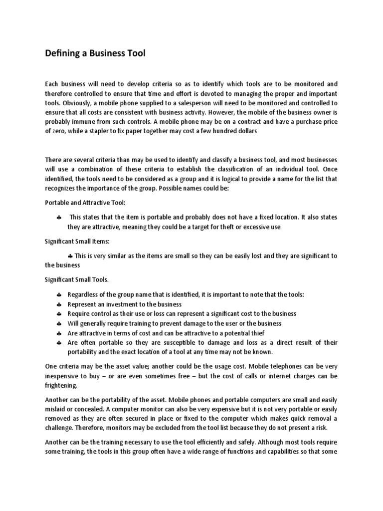 Defining A Business Tool | Download Free PDF | Computing | Economies
