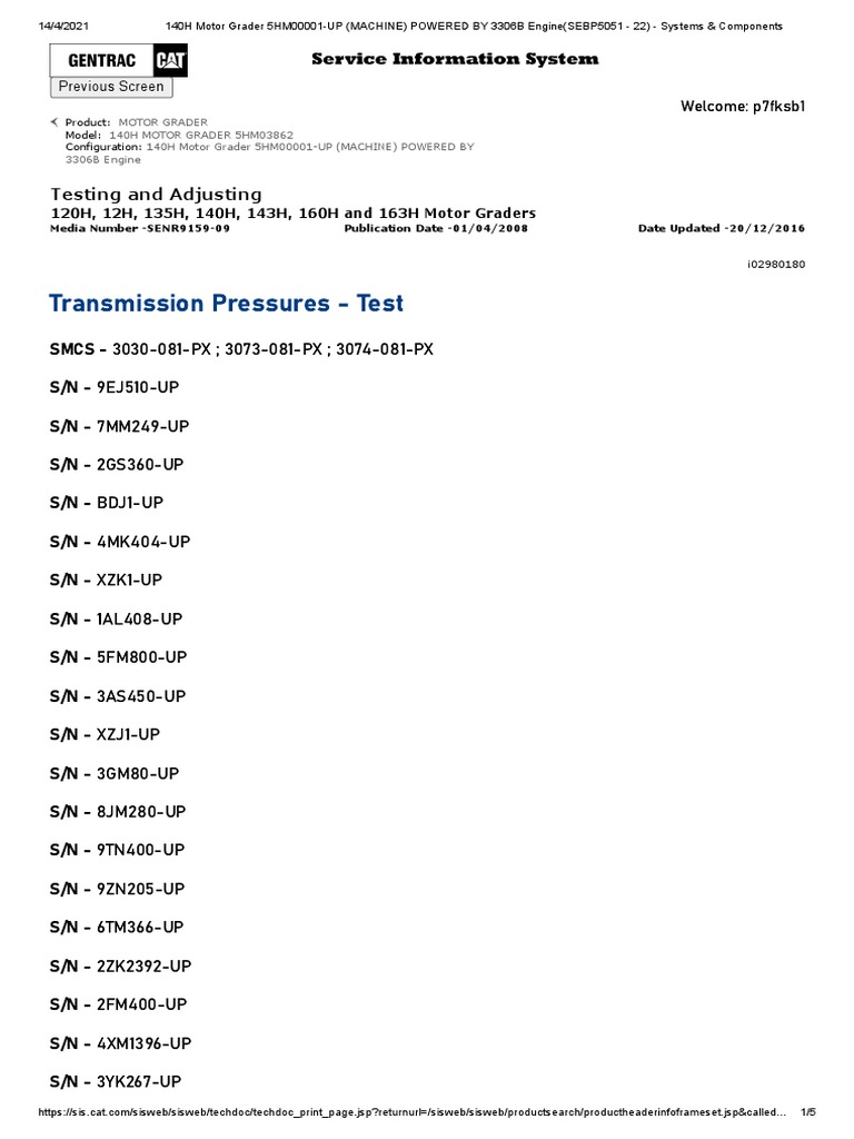 Transmission Pressures - Test - 084203 | PDF | Pressure | Valve