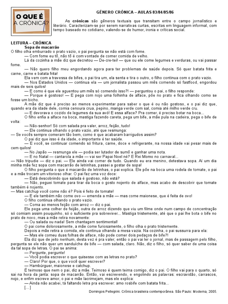 Gênero Crônica PRONTA SEM RESPOSTA | PDF | Enredo (Narrativa)