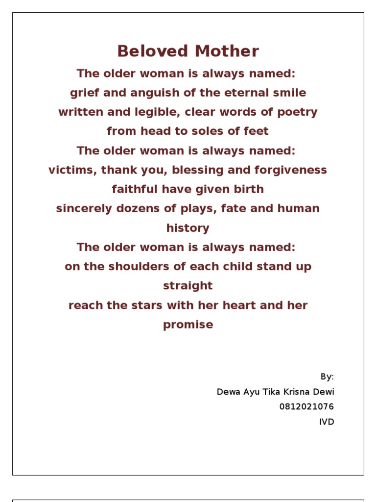 Beloved Mother (final poem) | Rhyme | Poetry