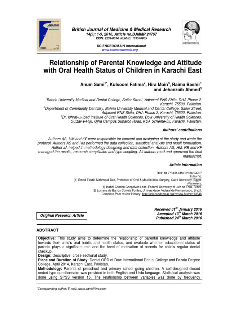 Relationship of Parental Knowledge and Attitude With Oral Health Status ...