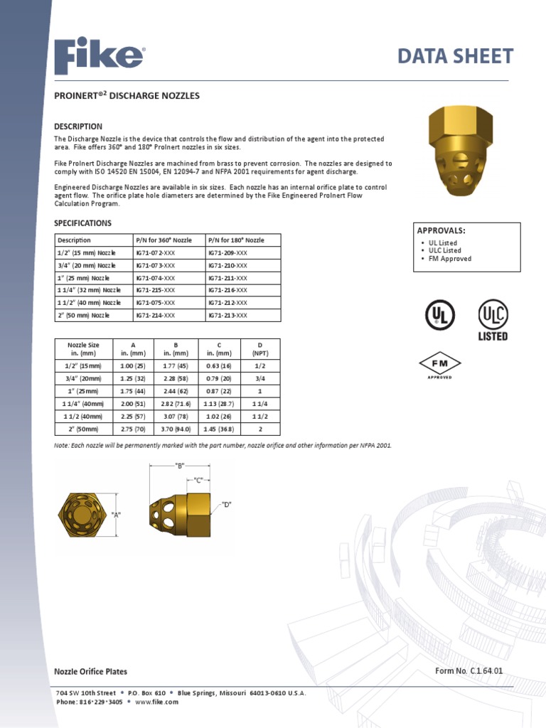 13.PROINERT2 Discharge Nozzles Data Sheet PDF Nozzle Building