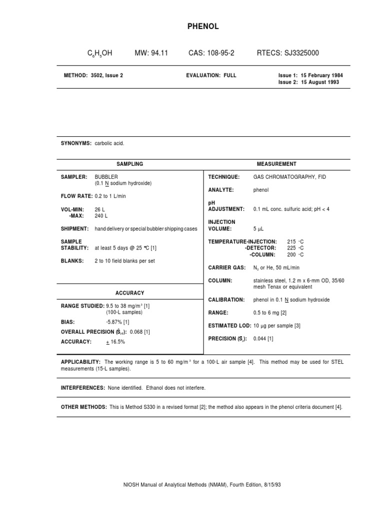 NIOSH 35021993 (Phenol) PDF Chemistry Physical Sciences