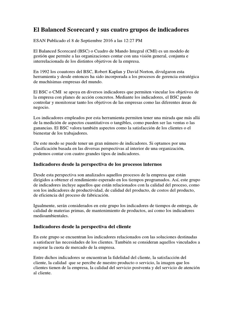 Indicadores del Balanced Scorecard | PDF | Economias | Business