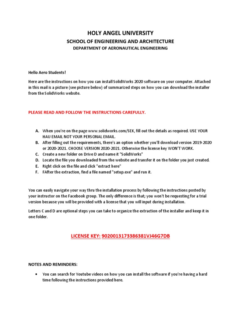 SolidWorks 2020 Installation Guide for Aero Students | PDF | Computer ...
