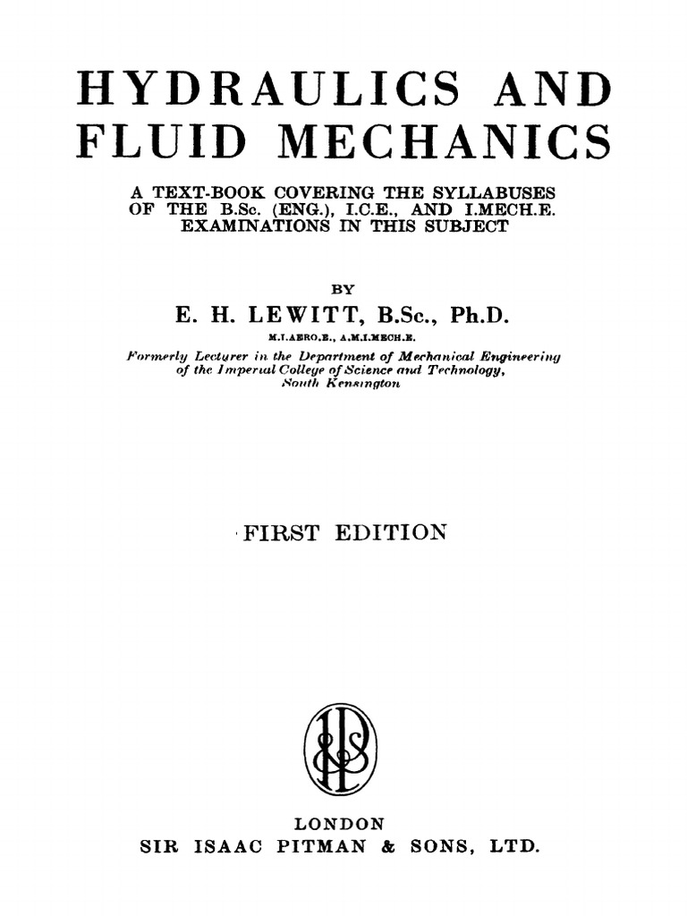 Hydraulics and Fluid Mechanics - by E.H. Lewit | PDF