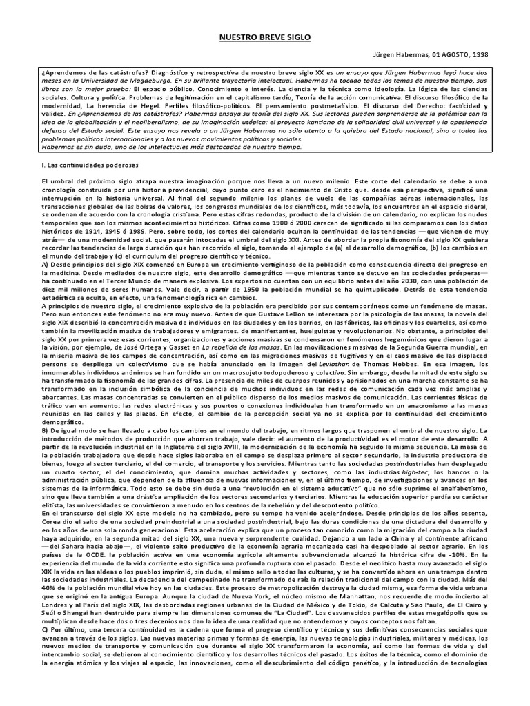 Habermas J rgen 1998 Nuestro Breve Siglo En Revista Nexos PDF
