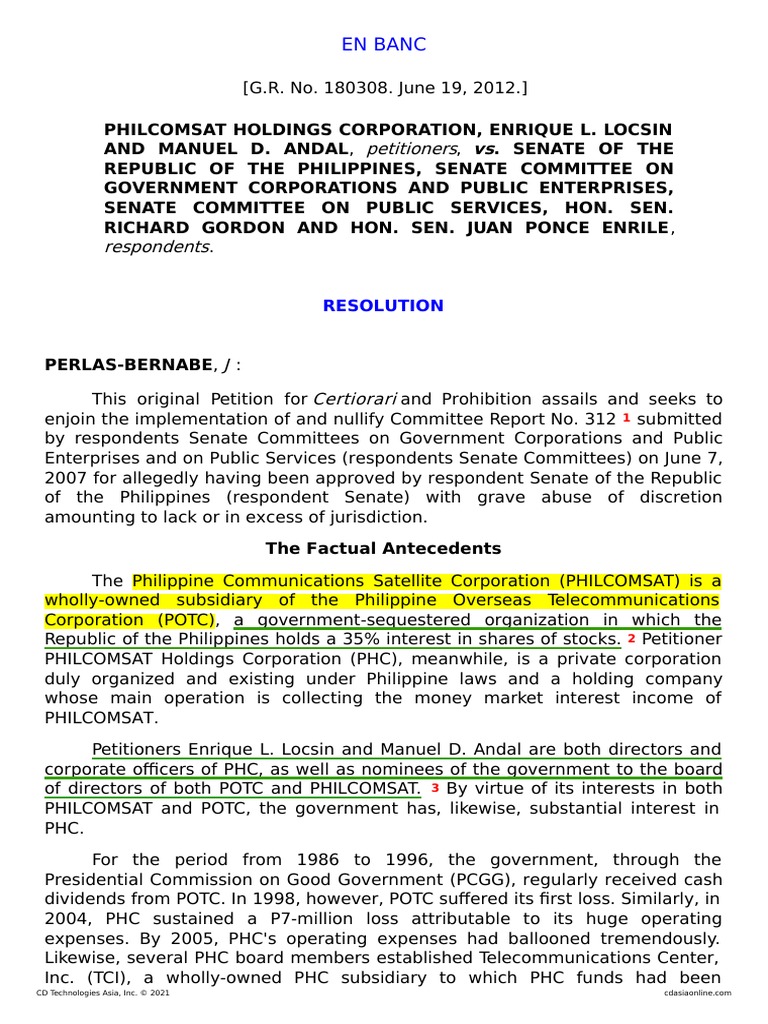 PHILCOMSAT Holdings vs. Philippine Senate | PDF | United States Senate ...