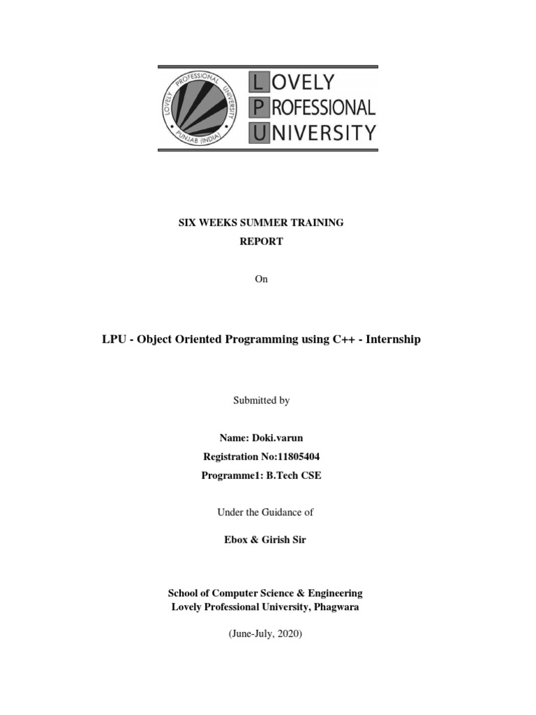 LPU - Object Oriented Programming using C++ - Internship Report | PDF ...