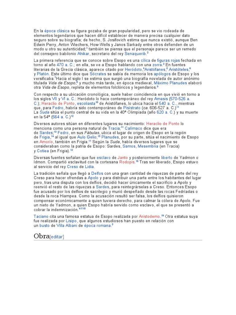 Biografía y Fábulas de Esopo | PDF | Esopo