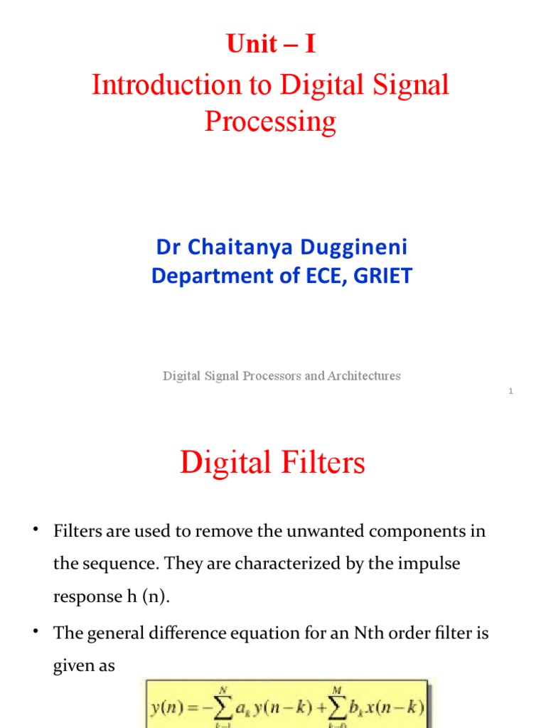 Introduction To Digital Signal Processing Unit I PDF Computing