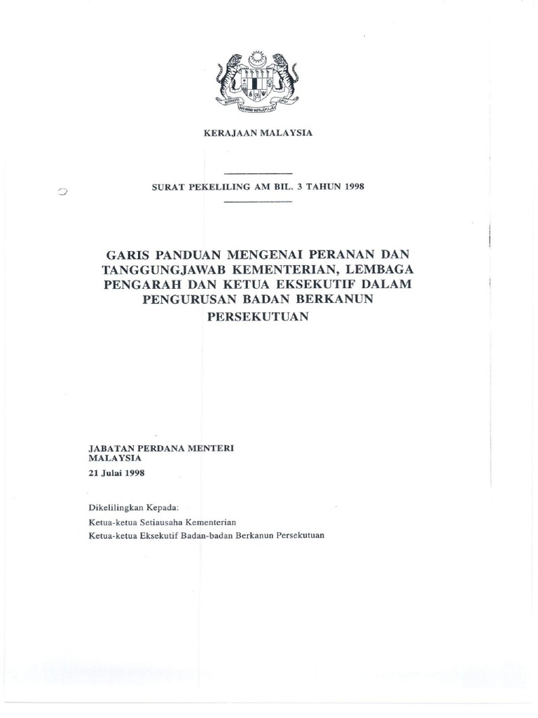 Surat Pekeliling Am Bil 3 Tahun 1998-Min | PDF