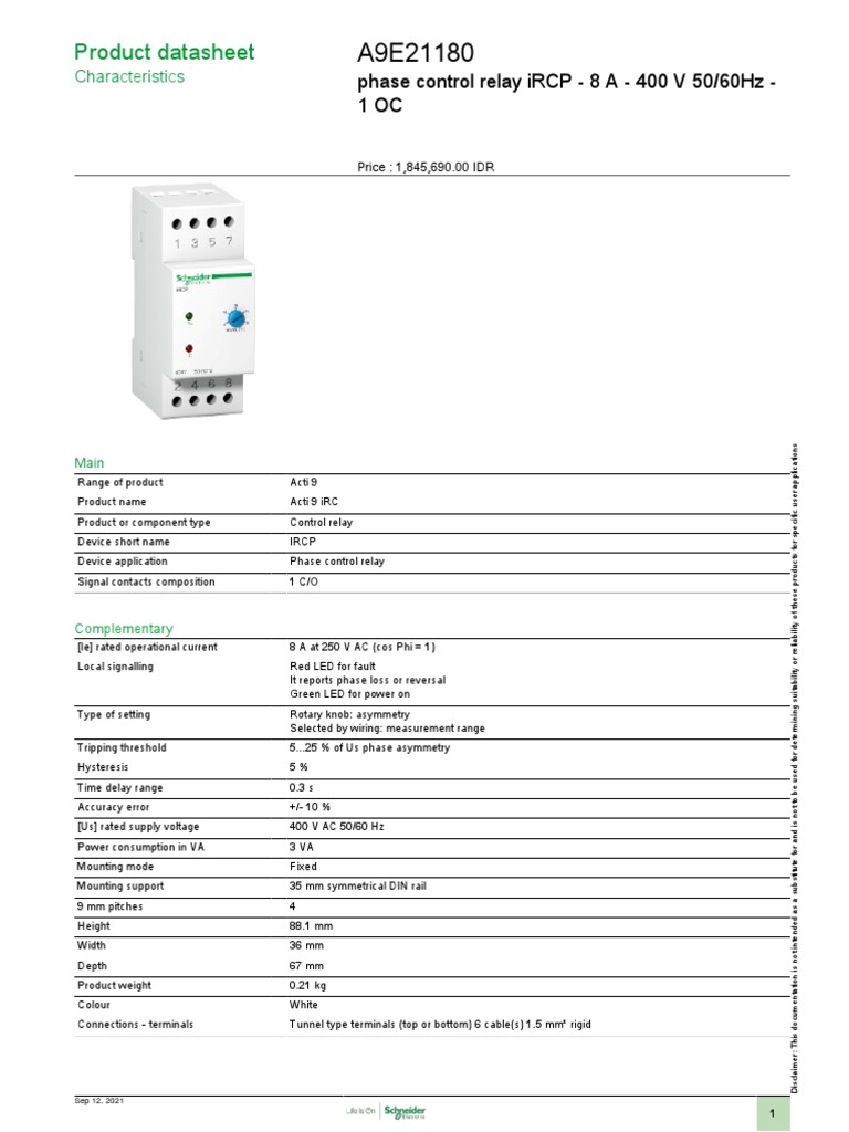 Acti 9 iRT - iRBN - iRLI - iRC - A9E21180 | PDF | Relay | Electronics