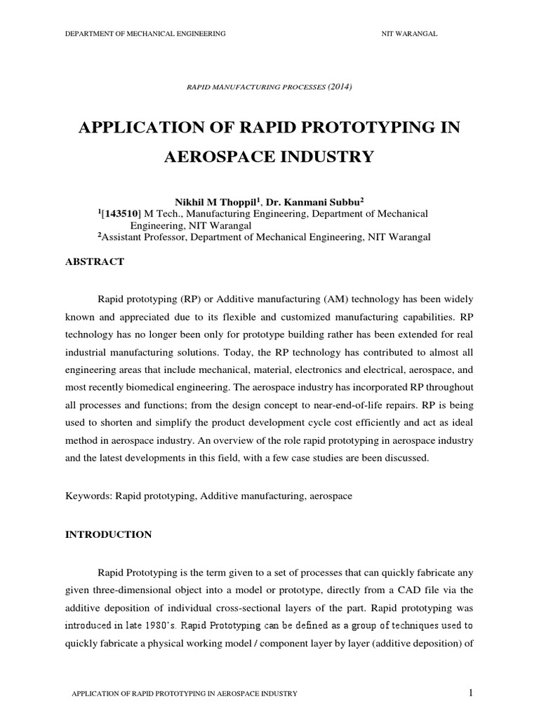 Rapid Prototyping in Aerospace Industry | PDF | 3 D Printing | Prototype