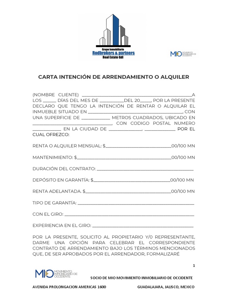 Modelo Carta De Intencion De Renta Modelo De Informe vrogue.co