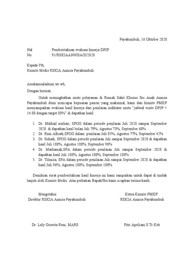 Surat Evaluasi Kinerja | PDF