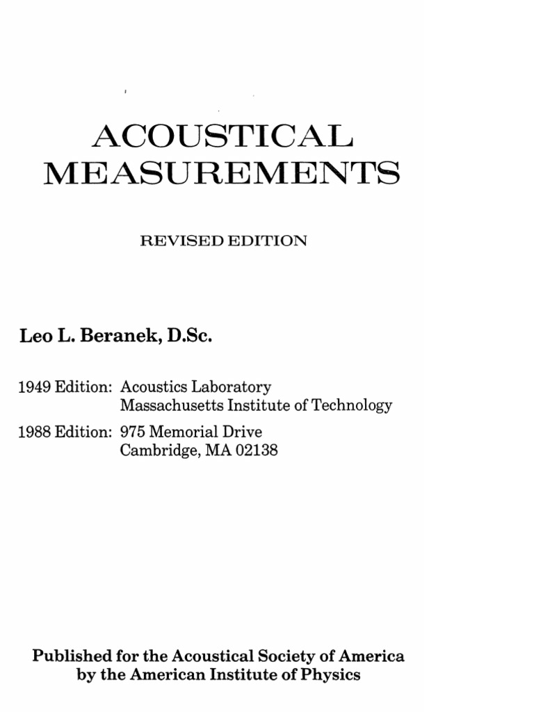 Acoustical Measurements (Rev.) by L. Beranek PDF
