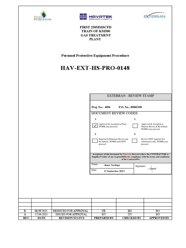 HAVEXTHSPRO0148 Personel Protective Equipment Procedure Download
