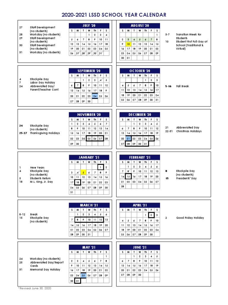 Lssd Calendar 2022 2020-21 Lssd Calendar Revision 063020 | Pdf | December Observances |  Christmas