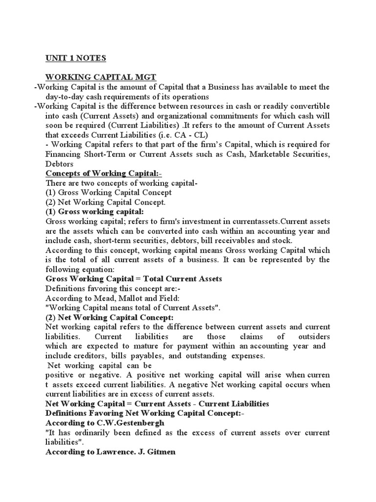 Working Capital Finance Notes | PDF | Letter Of Credit | Working Capital