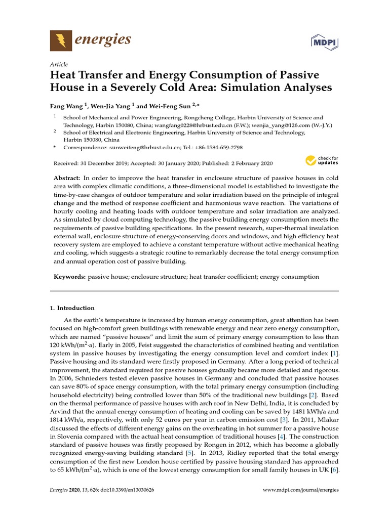 Energies: Heat Transfer and Energy Consumption of Passive House in A ...
