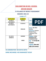 Shiksha Niketan SR Sec. School Jeevan Nagar: Schedule and Syllabus of Weekly Assessment SESSION: 2021-22