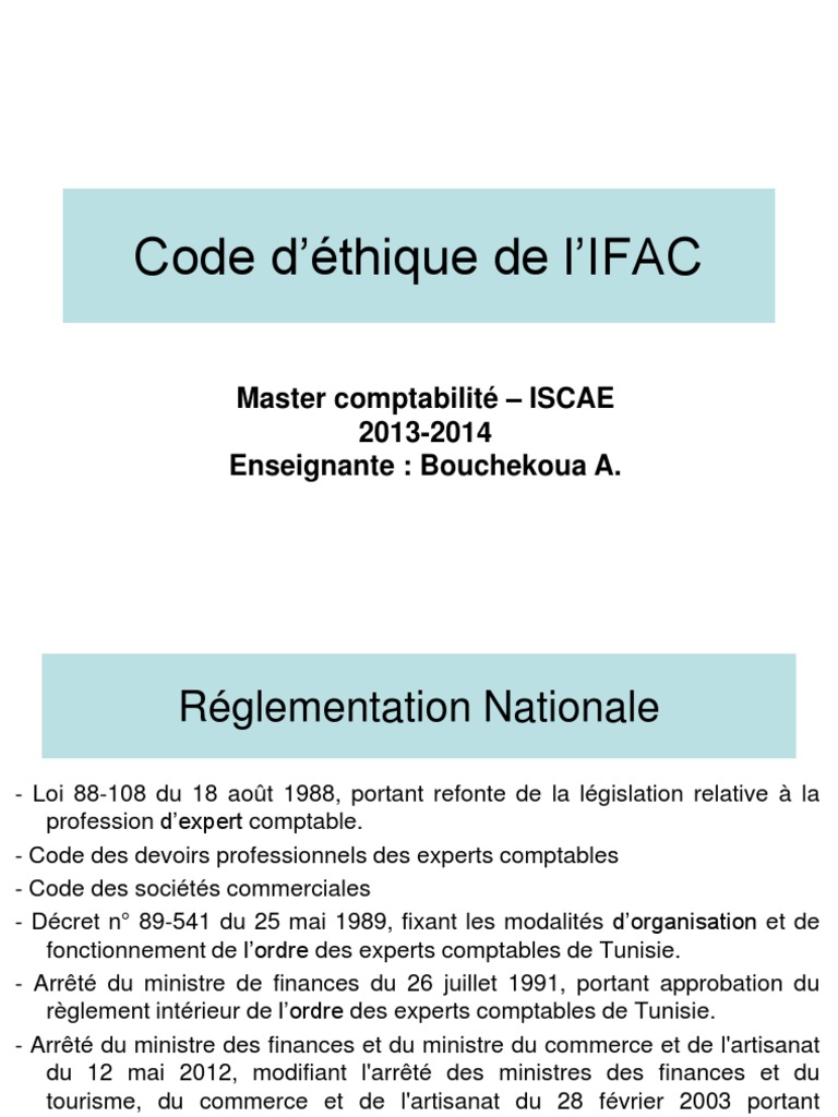 Code d'éthique IFAC et réglementation comptable | PDF | Audit | Assurance