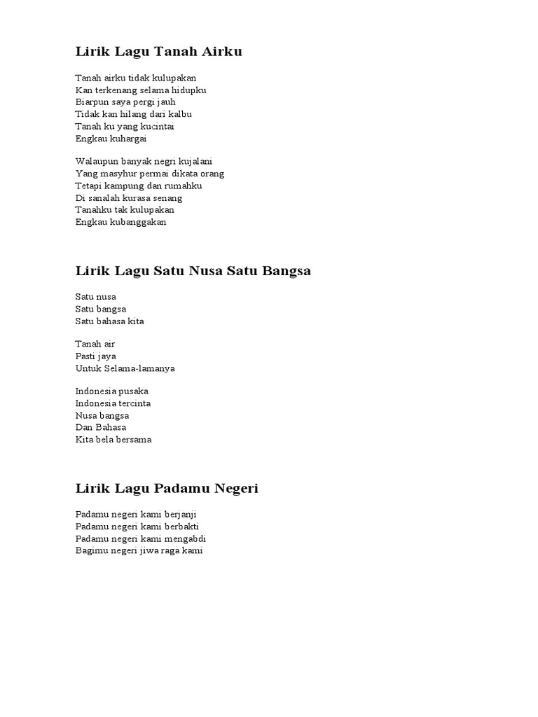 Lirik Lagu Nasional | PDF