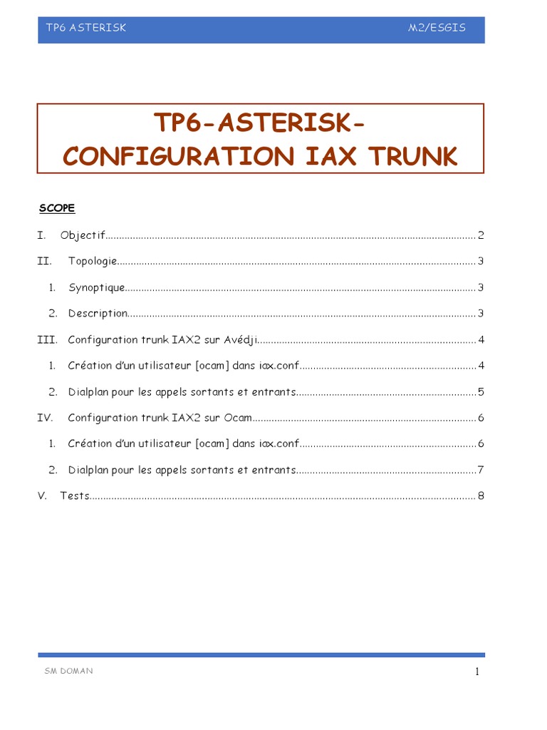Configuration Trunk IAX2 Asterisk M2/ESGIS | PDF | Protocoles réseau ...