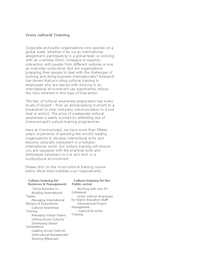 Cross-Cultural Training for Global Success | PDF | Cross Cultural ...