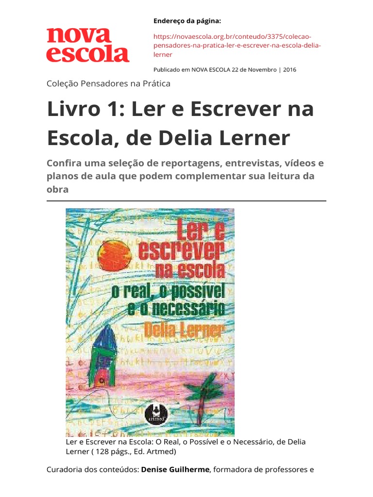 Ler e Escrever na Escola: Delia Lerner | PDF | Aprendizado | Alfabetização
